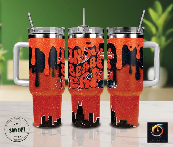 Chicago Bears Nfl Glitter Custom Stanley Quencher 40Oz Stainless Steel Tumbler With Handle