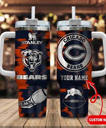 Chicago Bears Nfl Custom Stanley Quencher 40Oz Stainless Steel Tumbler With Handle