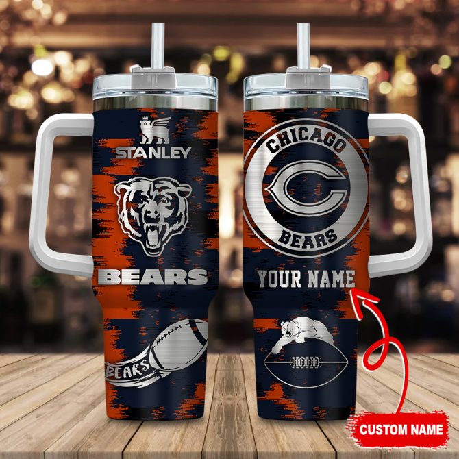 Chicago Bears Nfl Custom Stanley Quencher 40Oz Stainless Steel Tumbler With Handle