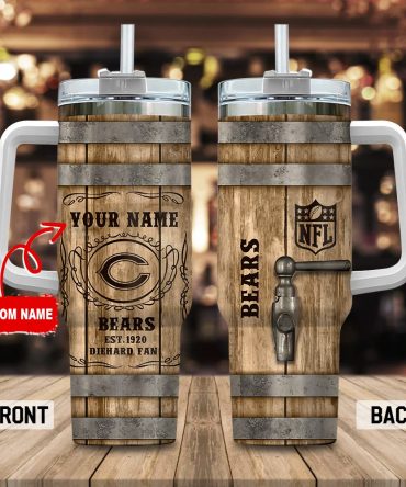 Chicago Bears Nfl Diehard Fan Custom Stanley Quencher 40Oz Stainless Steel Tumbler With Handle