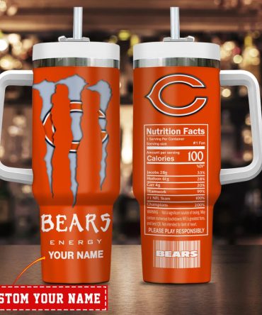 Chicago Bears Nfl Energy Nutrition Facts Custom Stanley Quencher 40Oz Stainless Steel Tumbler With Handle