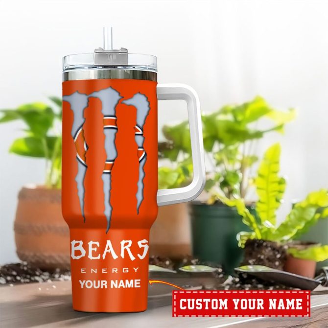 Chicago Bears Nfl Energy Nutrition Facts Custom Stanley Quencher 40Oz Stainless Steel Tumbler With Handle - Image 2