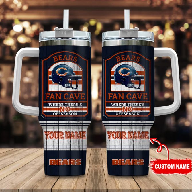Chicago Bears Nfl Fan Cave Custom Stanley Quencher 40Oz Stainless Steel Tumbler With Handle