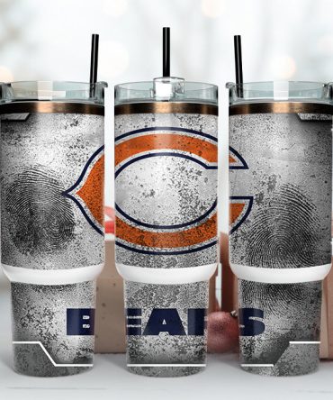 Chicago Bears Nfl Fingerprint Effect Custom Stanley Quencher 40Oz Stainless Steel Tumbler With Handle