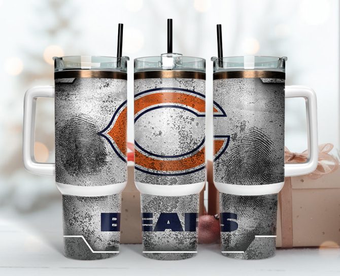 Chicago Bears Nfl Fingerprint Effect Custom Stanley Quencher 40Oz Stainless Steel Tumbler With Handle