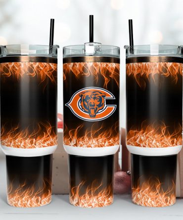 Chicago Bears Nfl Fire Effect Custom Stanley Quencher 40Oz Stainless Steel Tumbler With Handle