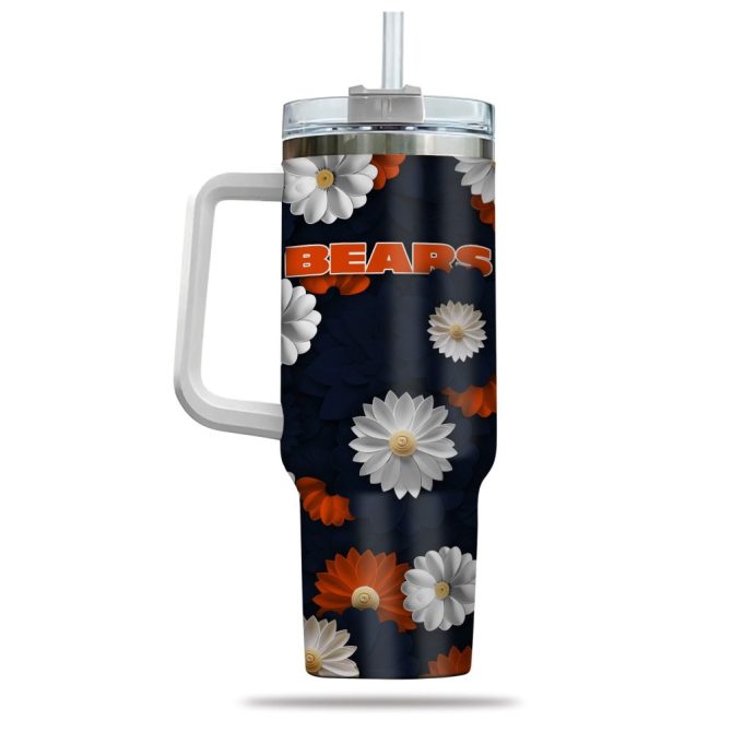 Chicago Bears Nfl Flowers Custom Stanley Quencher 40Oz Stainless Steel Tumbler With Handle - Image 3