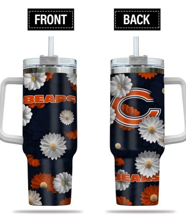 Chicago Bears Nfl Flowers Custom Stanley Quencher 40Oz Stainless Steel Tumbler With Handle