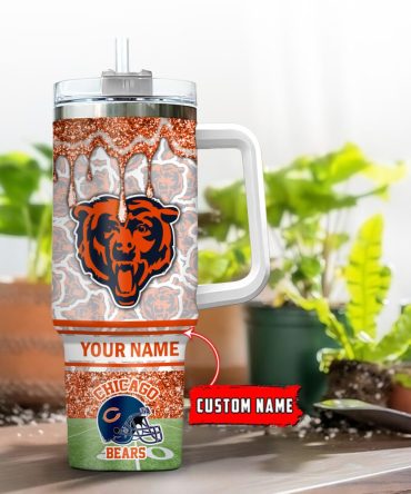 Chicago Bears Nfl Glitter Custom Stanley Quencher 40Oz Stainless Steel Tumbler With Handle