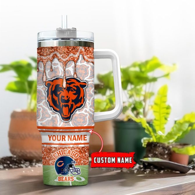 Chicago Bears Nfl Glitter Custom Stanley Quencher 40Oz Stainless Steel Tumbler With Handle