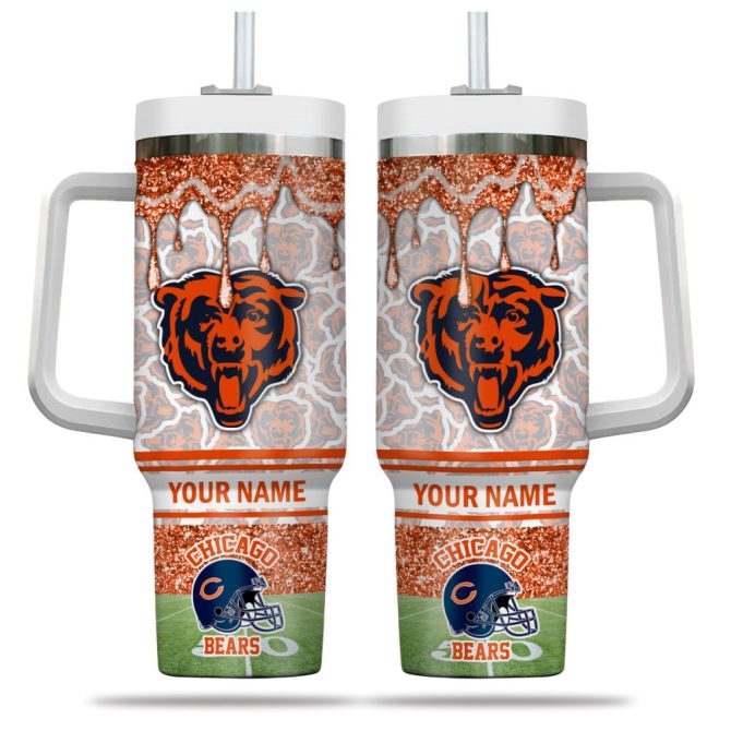 Chicago Bears Nfl Glitter Custom Stanley Quencher 40Oz Stainless Steel Tumbler With Handle - Image 2