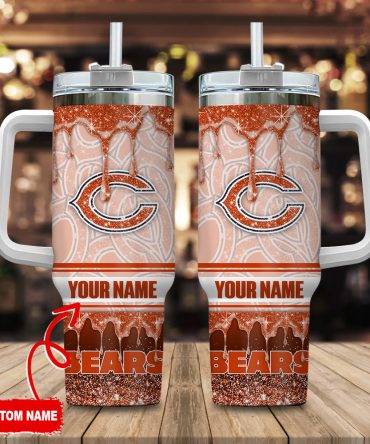 Chicago Bears Nfl Glitter Custom Stanley Quencher 40Oz Stainless Steel Tumbler With Handle