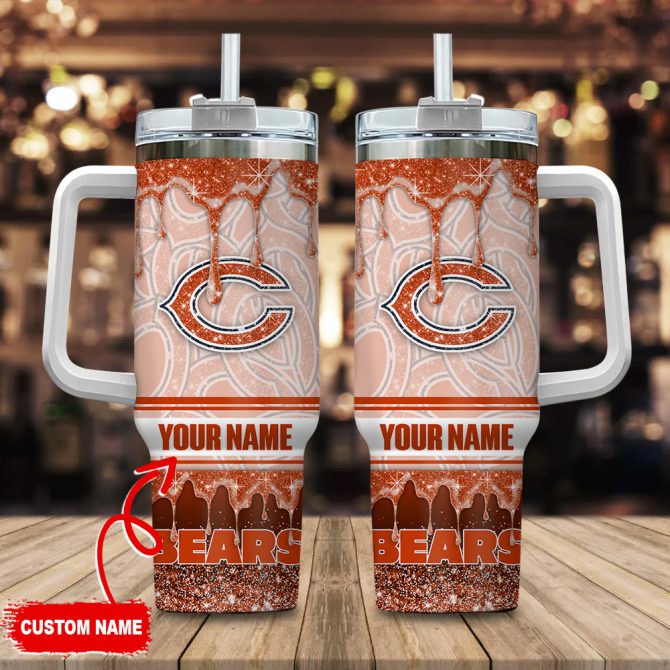 Chicago Bears Nfl Glitter Custom Stanley Quencher 40Oz Stainless Steel Tumbler With Handle