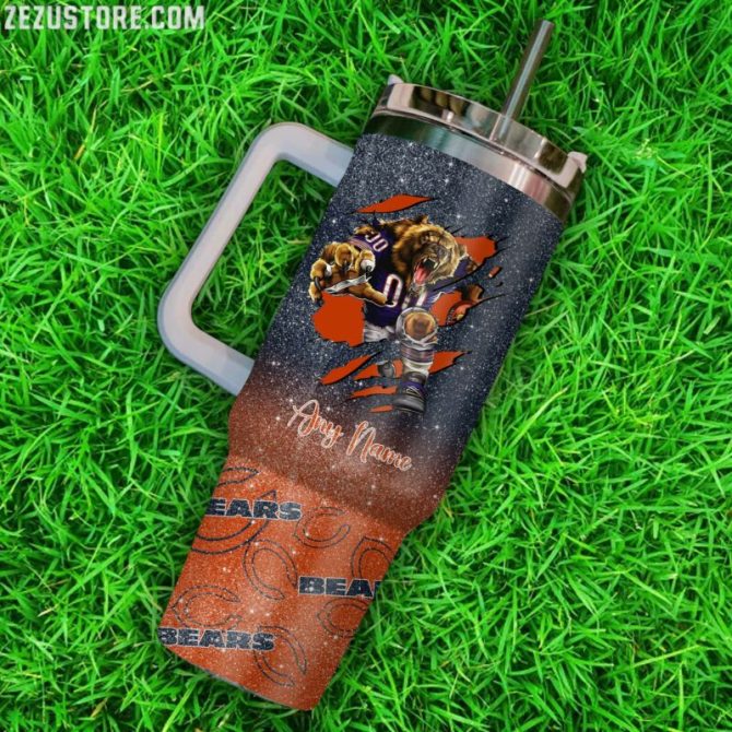 Chicago Bears Nfl Glitter Custom Stanley Quencher 40Oz Stainless Steel Tumbler With Handle - Image 3