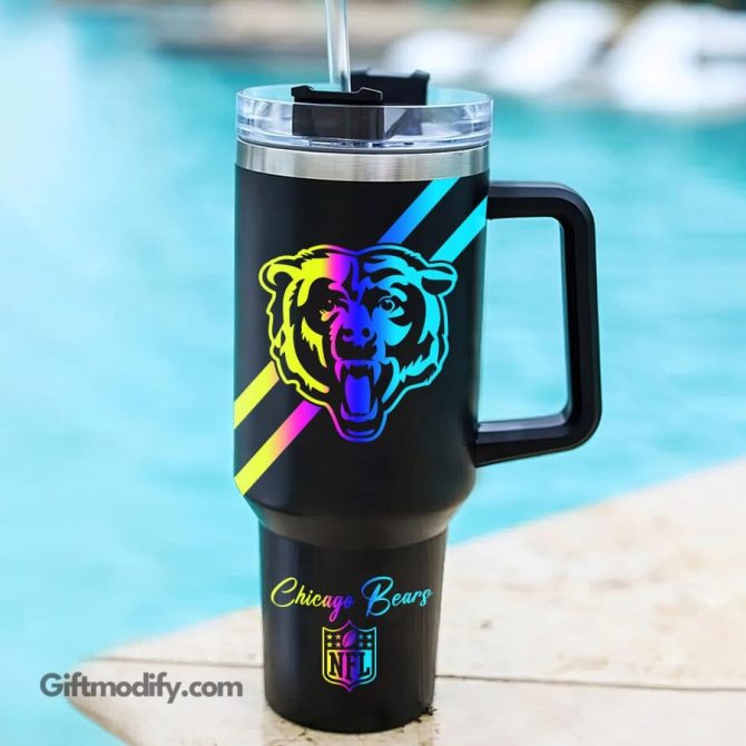 Chicago Bears Nfl Hologram Logo Custom Stanley Quencher 40Oz Stainless Steel Tumbler With Handle - Image 2