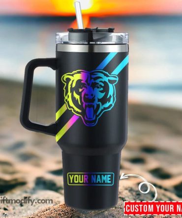 Chicago Bears Nfl Hologram Logo Custom Stanley Quencher 40Oz Stainless Steel Tumbler With Handle