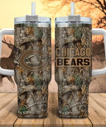 Chicago Bears Nfl Hunting Realtree Custom Stanley Quencher 40Oz Stainless Steel Tumbler With Handle