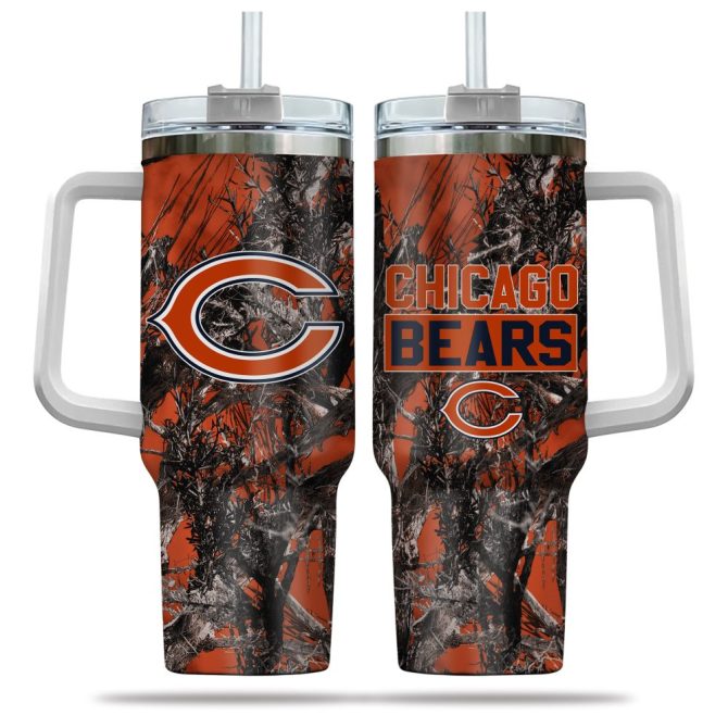 Chicago Bears Nfl Hunting Custom Stanley Quencher 40Oz Stainless Steel Tumbler With Handle