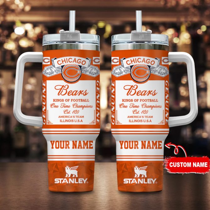 Chicago Bears Nfl Kings Of Football Custom Stanley Quencher 40Oz Stainless Steel Tumbler With Handle