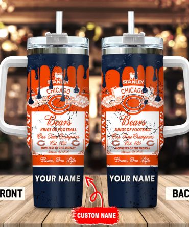 Chicago Bears Nfl Kings Of Football Custom Stanley Quencher 40Oz Stainless Steel Tumbler With Handle