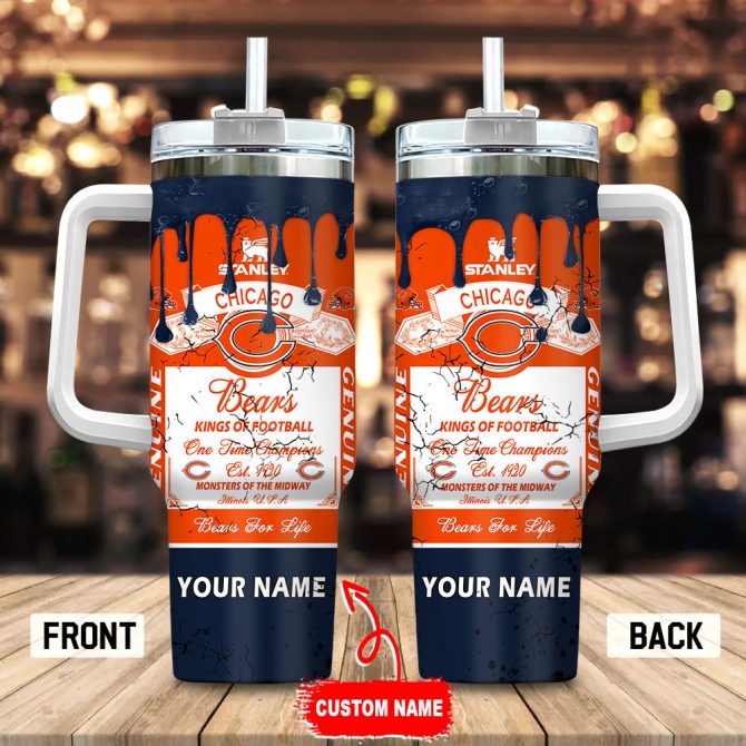Chicago Bears Nfl Kings Of Football Custom Stanley Quencher 40Oz Stainless Steel Tumbler With Handle