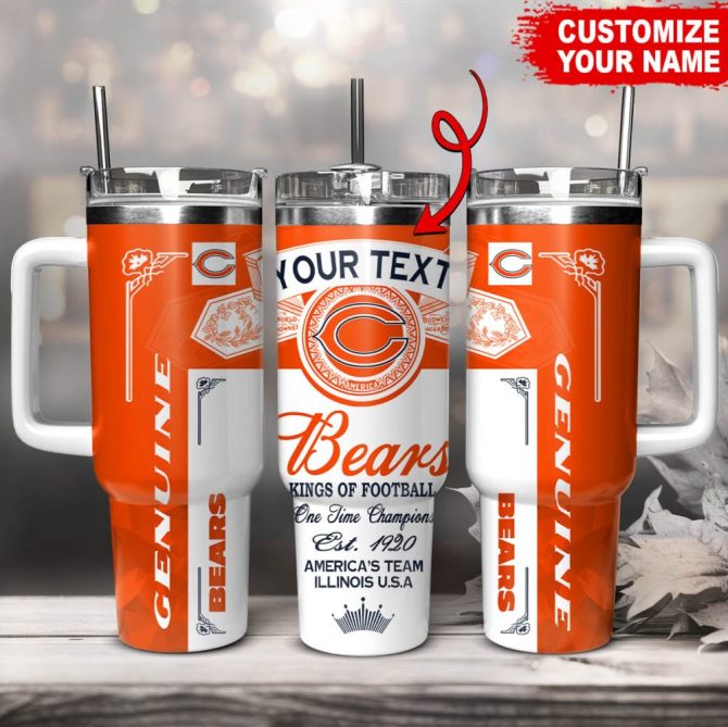Chicago Bears Nfl Kings Of Football Custom Stanley Quencher 40Oz Stainless Steel Tumbler With Handle