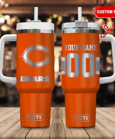 Chicago Bears Nfl Laser Engraved Effect Custom Stanley Quencher 40Oz Stainless Steel Tumbler With Handle