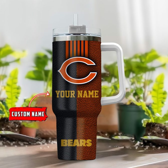 Chicago Bears Nfl Leather Effect Custom Stanley Quencher 40Oz Stainless Steel Tumbler With Handle - Image 2