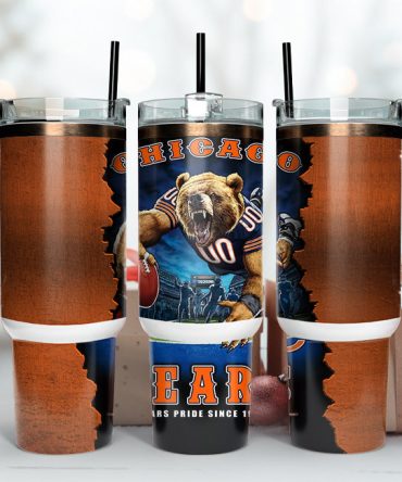 Chicago Bears Nfl Mascot Custom Stanley Quencher 40Oz Stainless Steel Tumbler With Handle