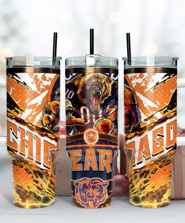 Chicago Bears Nfl Mascot Custom Stanley Quencher 40Oz Stainless Steel Tumbler With Handle