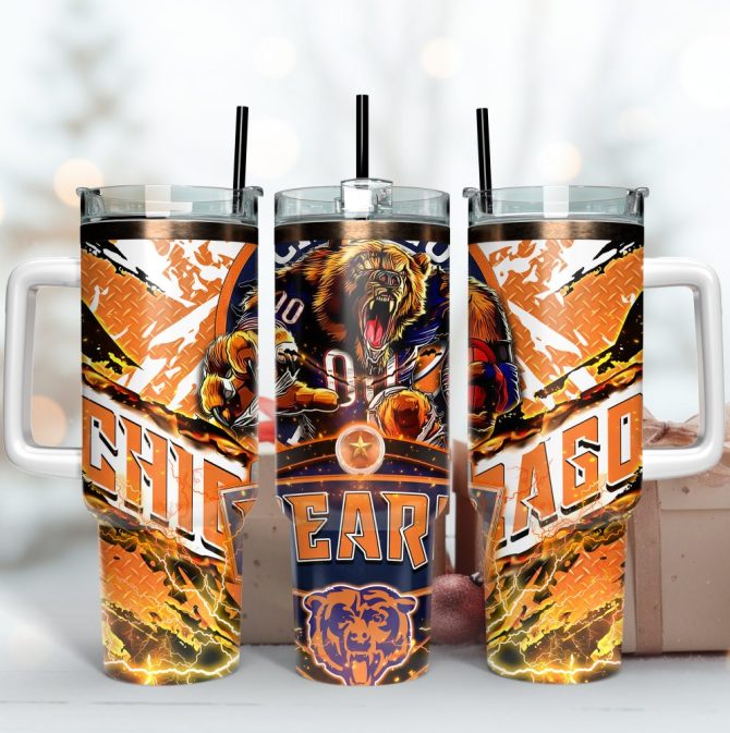 Chicago Bears Nfl Mascot Custom Stanley Quencher 40Oz Stainless Steel Tumbler With Handle