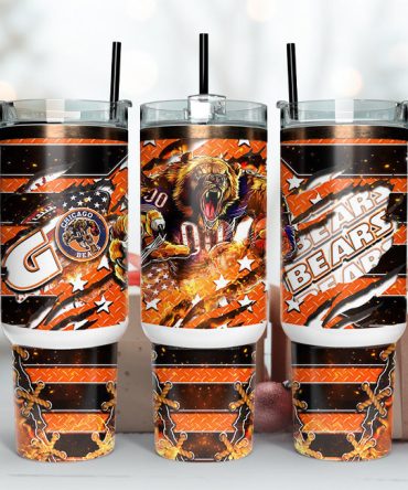 Chicago Bears Nfl Mascot Custom Stanley Quencher 40Oz Stainless Steel Tumbler With Handle