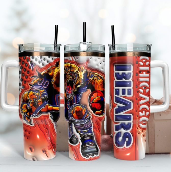 Chicago Bears Nfl Mascot Custom Stanley Quencher 40Oz Stainless Steel Tumbler With Handle
