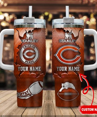 Chicago Bears Nfl Metal Style Custom Stanley Quencher 40Oz Stainless Steel Tumbler With Handle