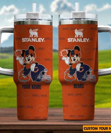 Chicago Bears Nfl Mickey Mouse Custom Stanley Quencher 40Oz Stainless Steel Tumbler With Handle