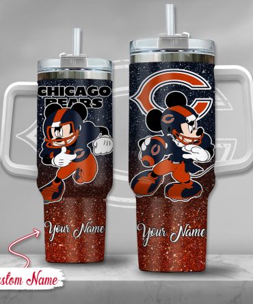 Chicago Bears Nfl Mickey Mouse Glitter Custom Stanley Quencher 40Oz Stainless Steel Tumbler With Handle
