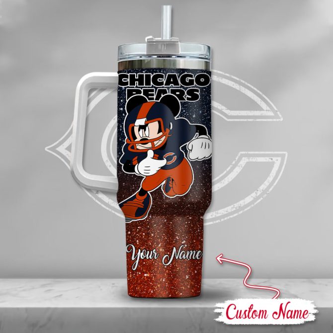 Chicago Bears Nfl Mickey Mouse Glitter Custom Stanley Quencher 40Oz Stainless Steel Tumbler With Handle - Image 3