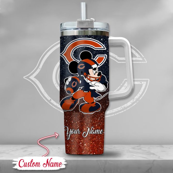 Chicago Bears Nfl Mickey Mouse Glitter Custom Stanley Quencher 40Oz Stainless Steel Tumbler With Handle - Image 2