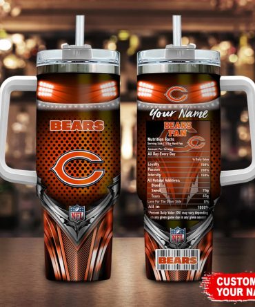 Chicago Bears Nfl Nutrition Facts Custom Stanley Quencher 40Oz Stainless Steel Tumbler With Handle