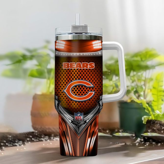 Chicago Bears Nfl Nutrition Facts Custom Stanley Quencher 40Oz Stainless Steel Tumbler With Handle - Image 2