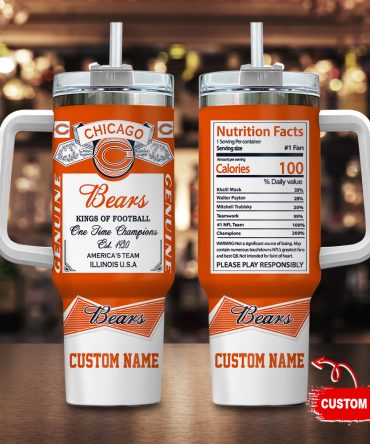 Chicago Bears Nfl Nutrition Facts Custom Stanley Quencher 40Oz Stainless Steel Tumbler With Handle