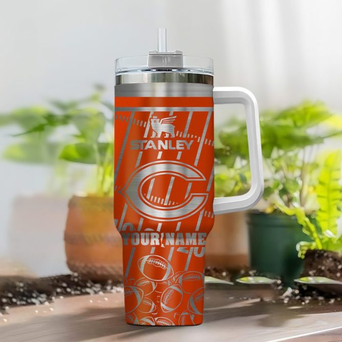 Chicago Bears Nfl Silver Custom Stanley Quencher 40Oz Stainless Steel Tumbler With Handle - Image 2