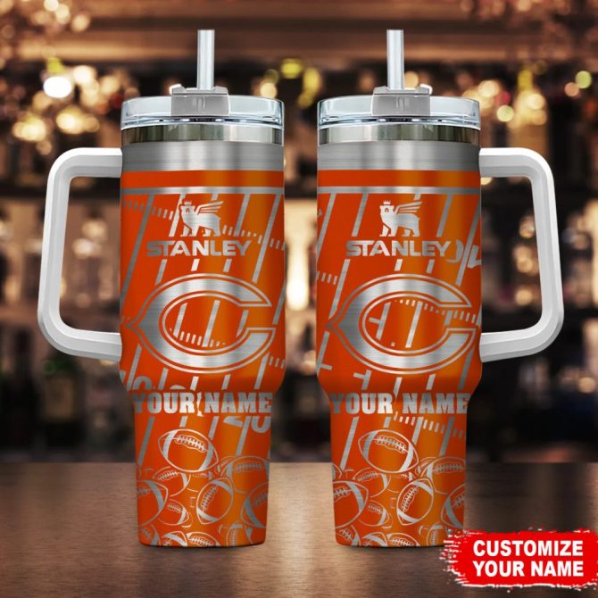 Chicago Bears Nfl Silver Custom Stanley Quencher 40Oz Stainless Steel Tumbler With Handle