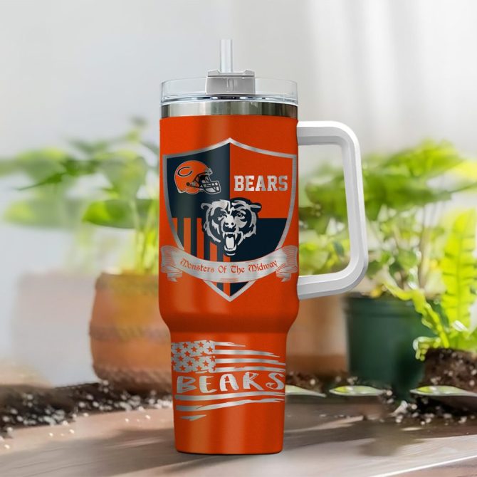 Chicago Bears Nfl Silver Logo Custom Stanley Quencher 40Oz Stainless Steel Tumbler With Handle - Image 2