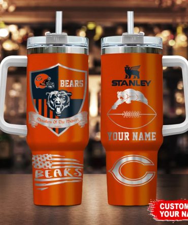 Chicago Bears Nfl Silver Logo Custom Stanley Quencher 40Oz Stainless Steel Tumbler With Handle