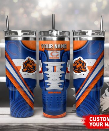 Chicago Bears Nfl Sneaker Custom Stanley Quencher 40Oz Stainless Steel Tumbler With Handle