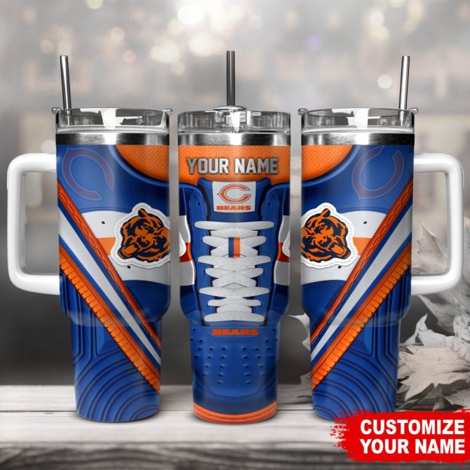 Chicago Bears Nfl Sneaker Custom Stanley Quencher 40Oz Stainless Steel Tumbler With Handle