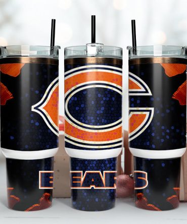 Chicago Bears Nfl Stained Glass Effect Custom Stanley Quencher 40Oz Stainless Steel Tumbler With Handle