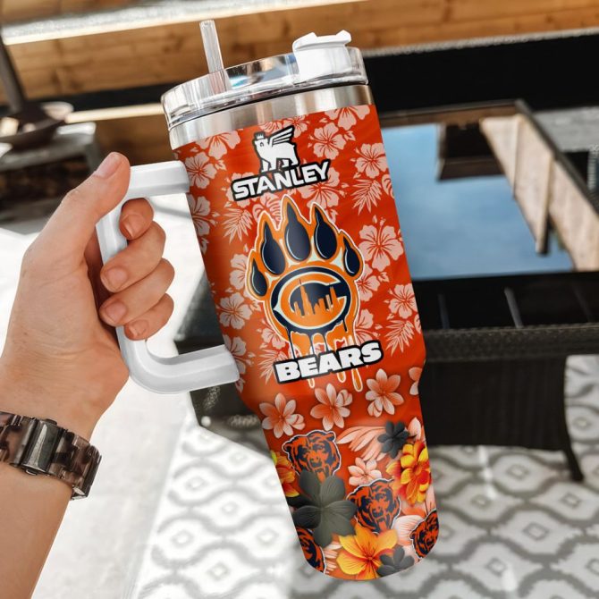 Chicago Bears Nfl Tropical Floral Custom Stanley Quencher 40Oz Stainless Steel - Image 3