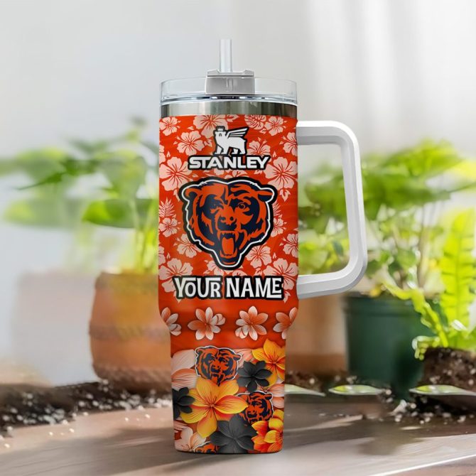 Chicago Bears Nfl Tropical Floral Custom Stanley Quencher 40Oz Stainless Steel - Image 2